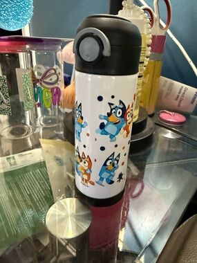 Bluey Stainless Steel Kids Water Bottle - White with Blue & Orange Characters